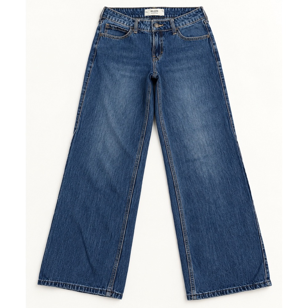 Hollister Low-Rise Baggy Jeans W26 Long Medium Wash Wide Leg Denim 2L